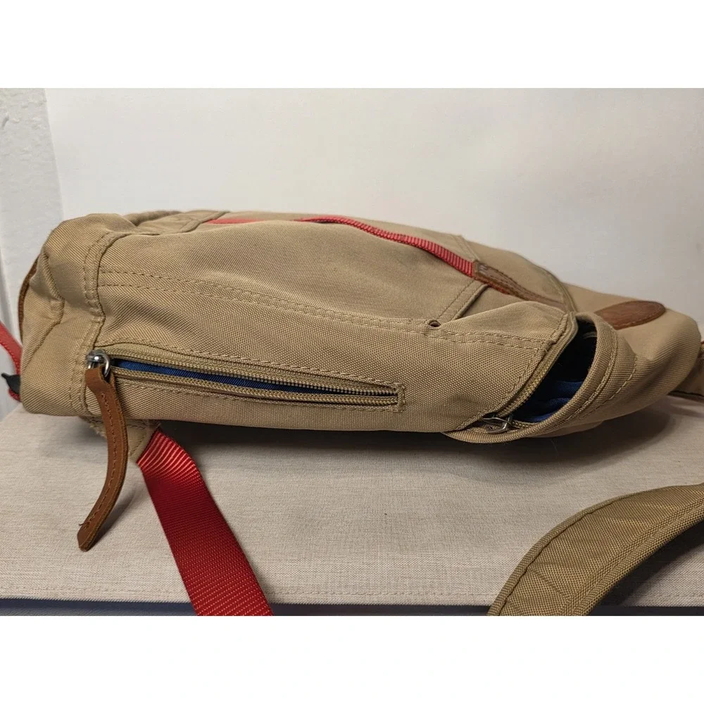 WILL LEATHER GOODS Backpack Tan Canvas Red leather Campus bag Laptop Sleeve